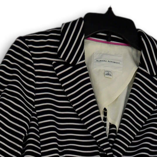 Womens Black White Striped Pockets Single Breasted Two Button Blazer Size 4 image number 3