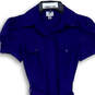 Womens Blue Short Sleeve Collared Pockets Tie Front Shirt Dress Size 4 image number 3