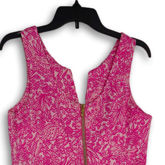 Womens Pink Printed Embroider Split Neck Back Zip A-Line Dress Size 6 image number 4