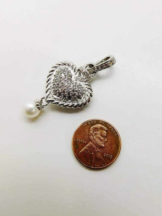 Judith Ripka 925 Cubic Zirconia & Pearl Charm Heart Pendant image number 4