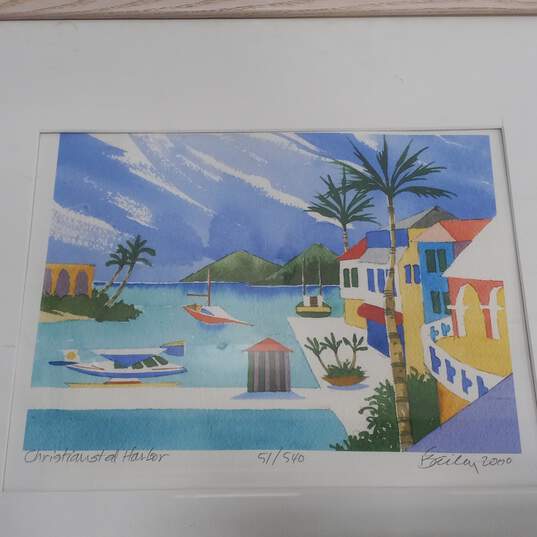 Signed and Numbered 'Christiansted Harbor' Lithograph Watercolor Print image number 5
