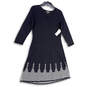 NWT Womens Black White Knitted Long Sleeve Knee Length Sweater Dress Sz M image number 1