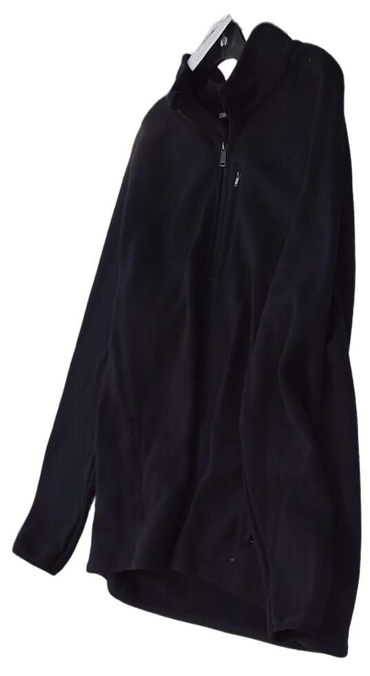 Mens Black Long Sleeve Collared 1/4 Zip Pullover Fleece Jacket Size 2XL image number 1