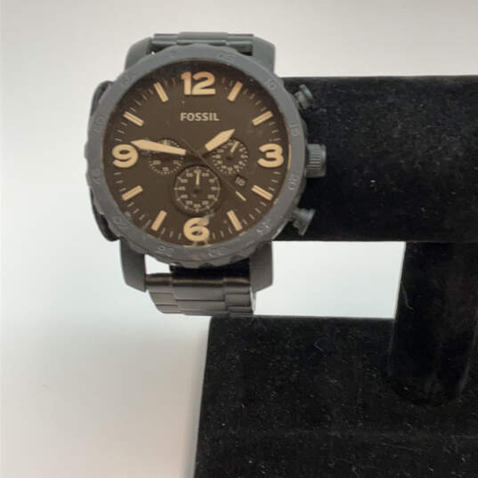 Designer Fossil JR-1356 Nate Chronograph Black Round Dial Analog Wristwatch image number 1