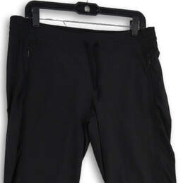 Womens Black Elastic Waist Drawstring Zipper Pocket Track Pants Size 12