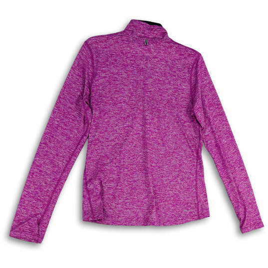 Womens Purple Space Dye 1/4 Zip Mock Neck Activewear Pullover T-Shirt Sz M image number 2