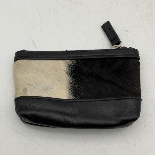 NWT Saundra Womens Black White Cowhide Zipper Coin Pouch Purse image number 2