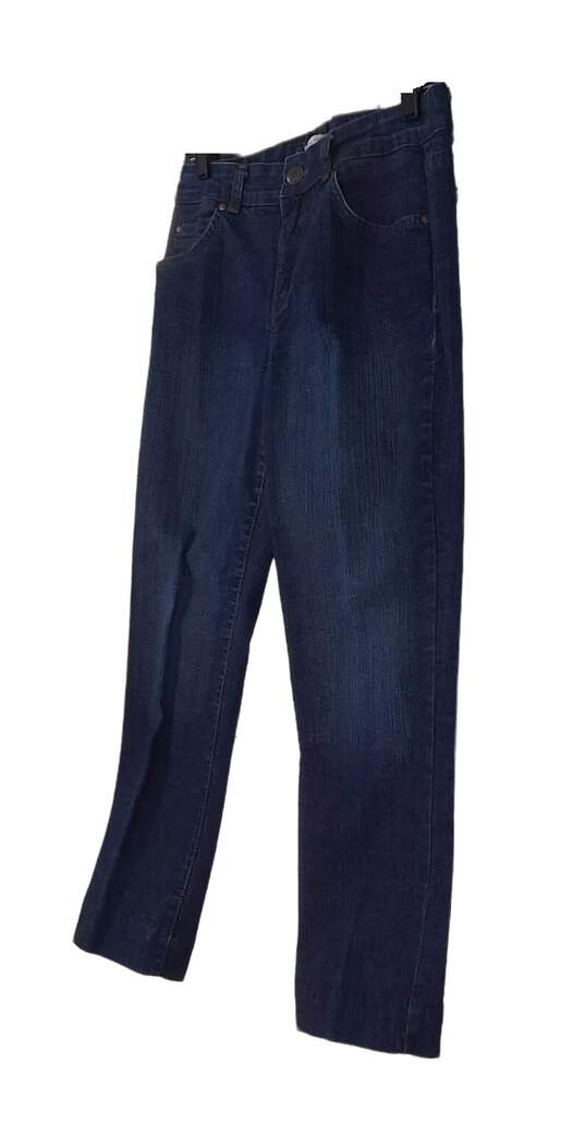 Womens Blue Dark Wash Stretch Denim Straight Leg Jeans Size 8P image number 2