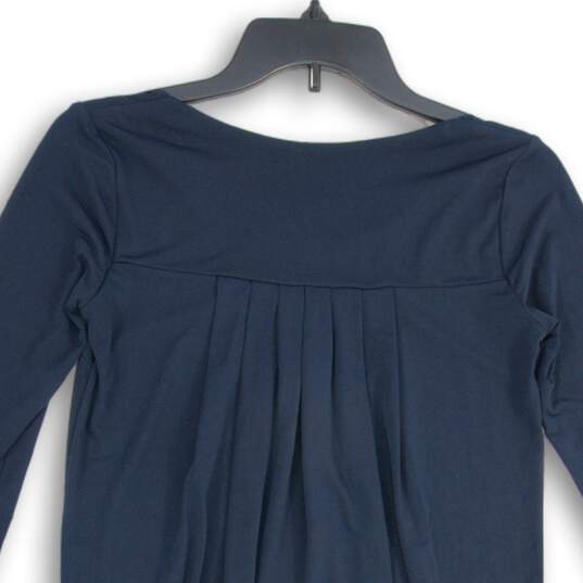 NWT Womens Navy Blue Pleated Round Neck Long Sleeve Pullover Shift Dress Size XS image number 4