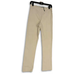 Womens Beige Flat Front Stretch Pull-On Straight Leg Ankle Pants Size 6