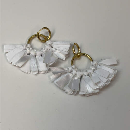 Designer J. Crew Gold-Tone White Fabric Fan Fashionable Drop Earrings image number 3