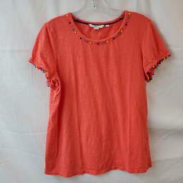 Boden Orange T-Shirt Pom Pom Embellishment Size M