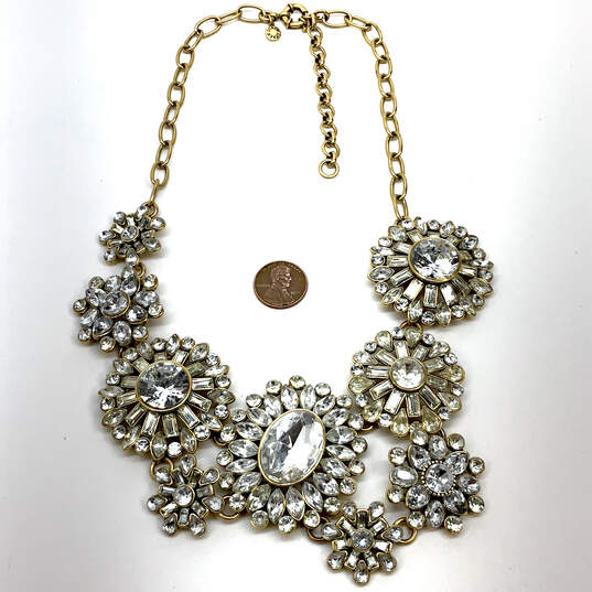Designer J. Crew Gold-Tone Crystal Asymmetrical Floral Statement Necklace image number 2