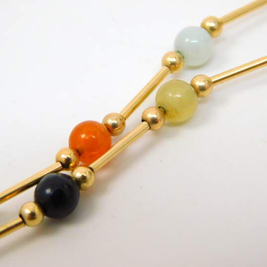 14K Yellow Gold Multi Color Jade & Onyx Bead Necklace 6.7g image number 3