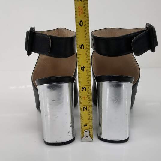 Prada Black Metallic Silver Leather Block Heels Women's Size 6.5 image number 5