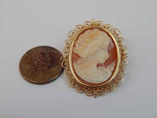 Vintage 14K Yellow Gold Carved Cameo Brooch 6.7g image number 5