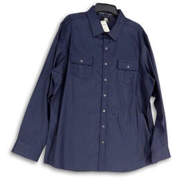 NWT Mens Gray Long Sleeve Spread Collar Pockets Button-Up Shirt Size XXL