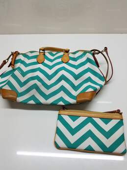 Dooney and Bourke Chevron Teal and White Satchel Tote Bag w Wallet alternative image