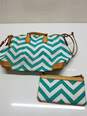 Dooney and Bourke Chevron Teal and White Satchel Tote Bag w Wallet image number 2