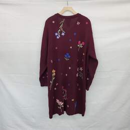 Quacker Factory Burgundy Floral Embroidered Cotton Blend Knit Duster WM Size 1X NWT alternative image