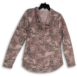 Womens Pink Beige Camouflage Long Sleeve Henley Hoodie Size XS 0-2 alternative image