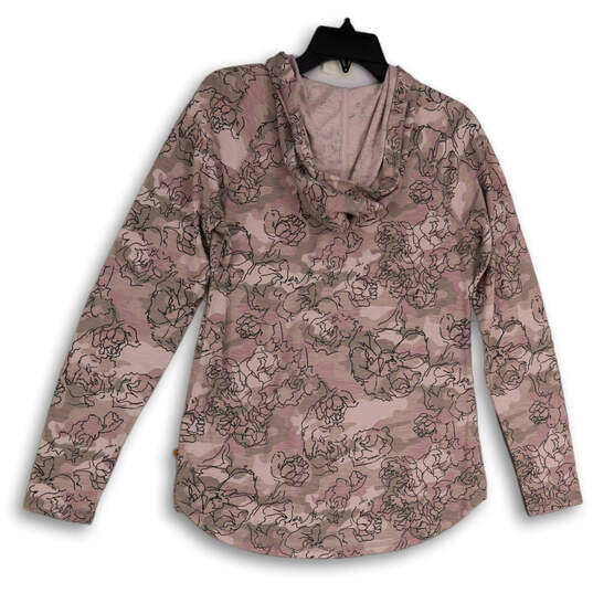 Womens Pink Beige Camouflage Long Sleeve Henley Hoodie Size XS 0-2 image number 2