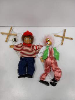 2 Tellon Wood & Cloth Marionette Puppets Clown and Juggler