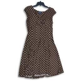 American Living Womens Brown White Polka Dot Wrap V-Neck A-Line Dress Size 12