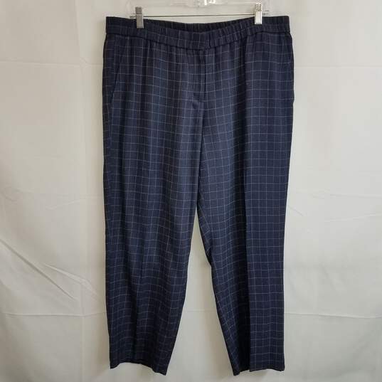 Eileen Fisher navy white windowpane silk pull on pants L image number 1