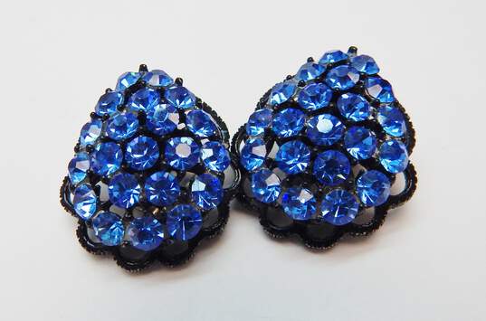 VNTG Weiss Icy Black Leaf Brooch w/Icy Blue Clip-On Earrings 34.4g image number 2