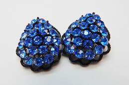 VNTG Weiss Icy Black Leaf Brooch w/Icy Blue Clip-On Earrings 34.4g alternative image