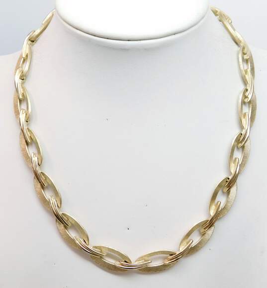 Vintage Crown Trifari Brushed Gold Tone Open Circle Oval Collar Necklace 36.6g image number 1