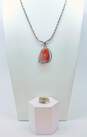 Artisan 925 Sterling Silver Amber Pendant Necklace & Spoon Ring 27.6g image number 1