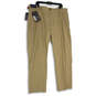 NWT Mens Khaki Flat Front Slash Pocket Straight Leg Dress Pants Size 42x32 image number 1