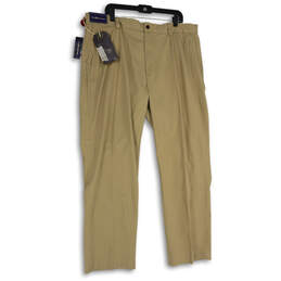 NWT Mens Khaki Flat Front Slash Pocket Straight Leg Dress Pants Size 42x32