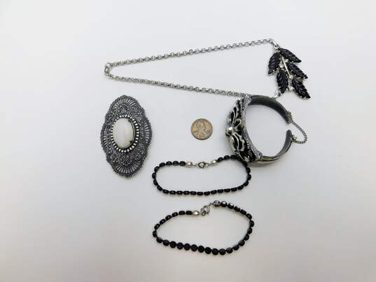 Vintage Ravana w/ Silver Tone, Black & Icy Rhinestone Costume Jewelry 108.0g image number 6