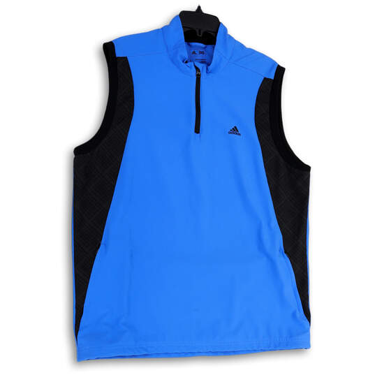 Mens Blue Black Sleeveless Mock Neck 1/4 Zip Golf Vest Size Large image number 1