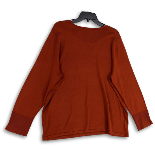 Womens Brown Tight-Knit Long Sleeve Round Neck Pullover Sweater Size 4 image number 2
