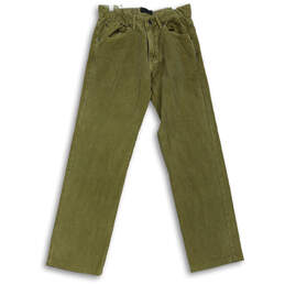 Mens Green Flat Front Pockets Straight Leg Corduroy Chino Pants Size 31