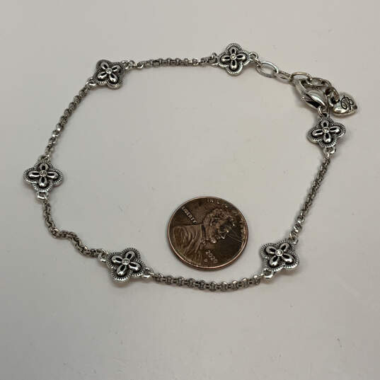 Designer Brighton Silver-Tone Rhinestone Engraved Flower Chain Bracelet image number 2