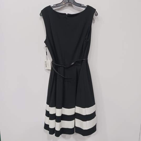 Calvin Klein Women's Black & White Belted Fit & Flare Dress Size 14 NWT image number 2