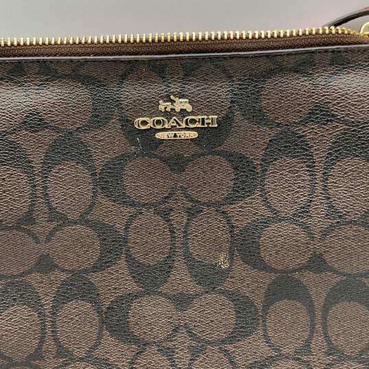 Coach Womens Brown Fuchsia Signature Print Adjustable Strap Crossbody Bag image number 6