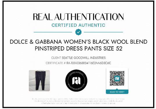 Dolce & Gabbana Women's Black Wool Blend Pinstriped Dress Pants Size 52 image number 4