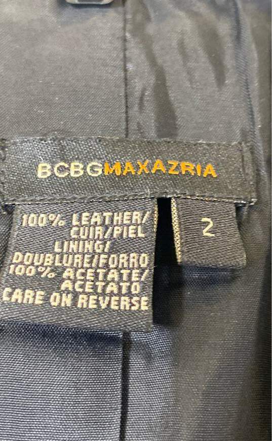 BCBGMAXAZRIA Womens Black Leather Long Sleeve Embroidered Blazer Jacket Size 2 image number 5