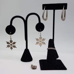 Sterling Silver CZ Dangle Earrings & Pendant Snow Flake Earrings Sz 6 1/2 Bundle 4pcs 14.3g