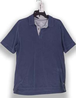 Men Blue Short Sleeve 2 Button Collared Pullover Polo Shirt Size Medium