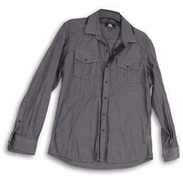 Mens Gray Collared Long Sleeve Flap Pockets Button-Up Shirt Size Medium