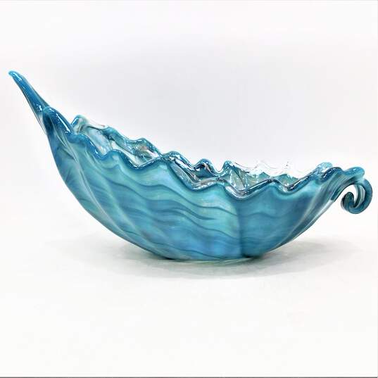 Murano Style Large Art Glass Blue Gold Sparkle Console Serving Dish image number 2