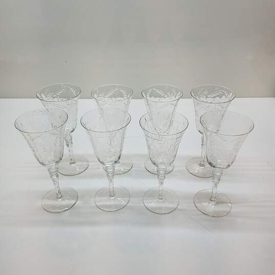 Rock Sharpe Fernwood Pattern Etched & Cut Blown Glass Water Goblet Set of 8 image number 1