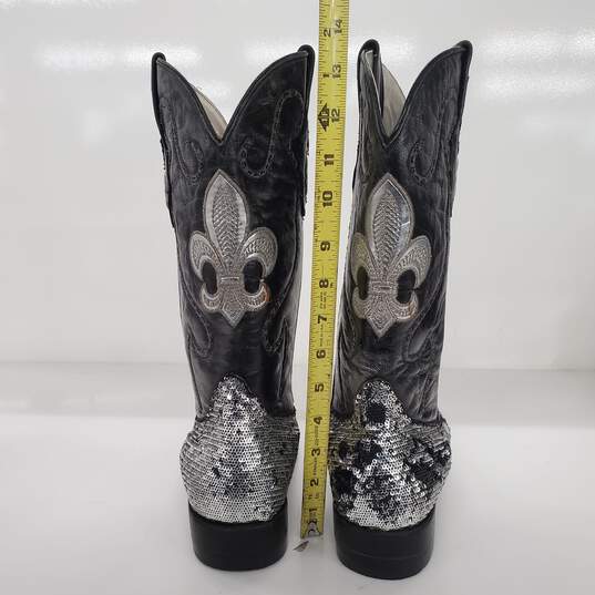 Joe Boots Men's Black Leather Silver Sequin Fleur de Lis Western Boots Size 8.5 image number 6